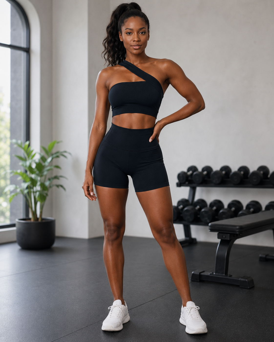 Conjunto Fitness Ombro Único (Shorts + Cropped)